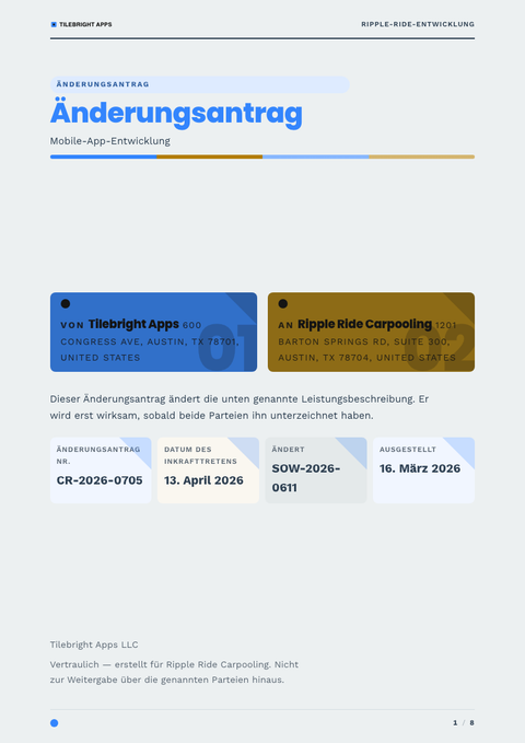 A finished change request rendered in a flach & minimal look