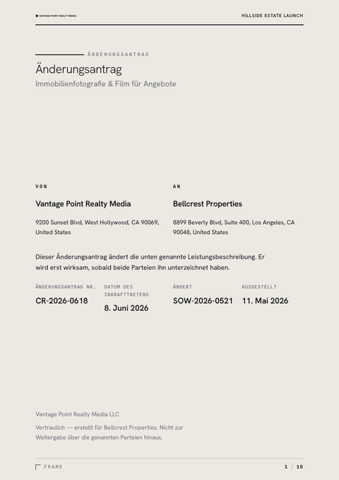 A finished change request rendered in a foto look