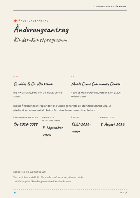 A finished change request rendered in a illustriert look