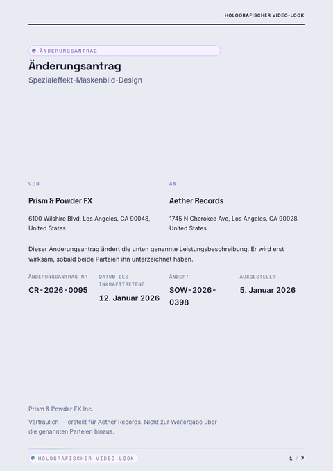 A finished change request rendered in a futuristisch look
