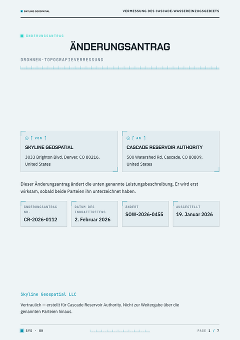 A finished change request rendered in a futuristisch look