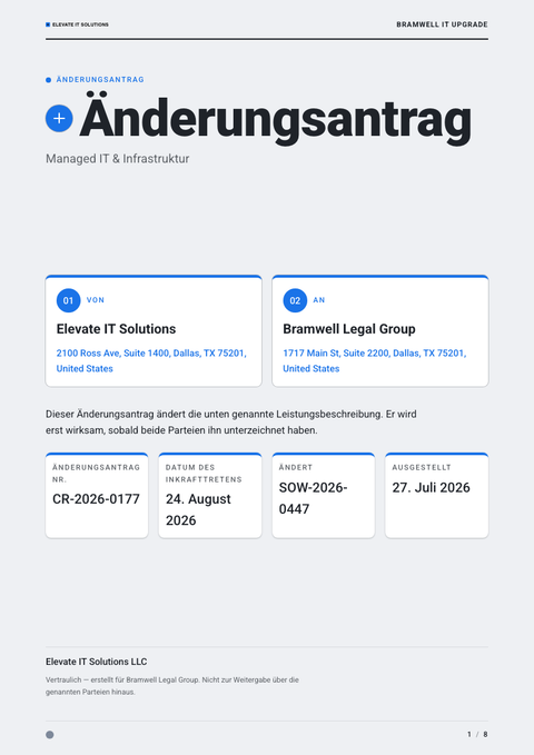A finished change request rendered in a flach & minimal look