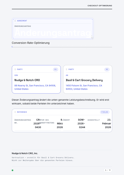 A finished change request rendered in a bewegung look