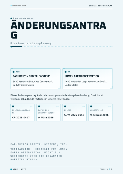 A finished change request rendered in a futuristisch look