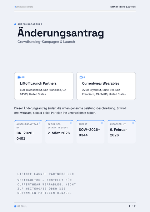A finished change request rendered in a bewegung look