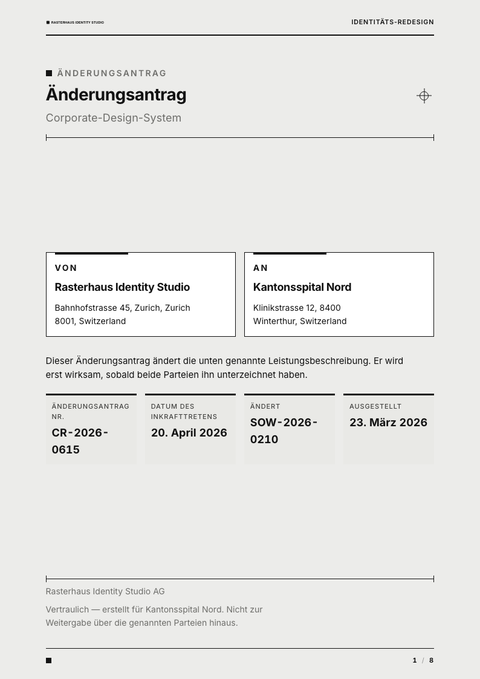 A finished change request rendered in a flach & minimal look