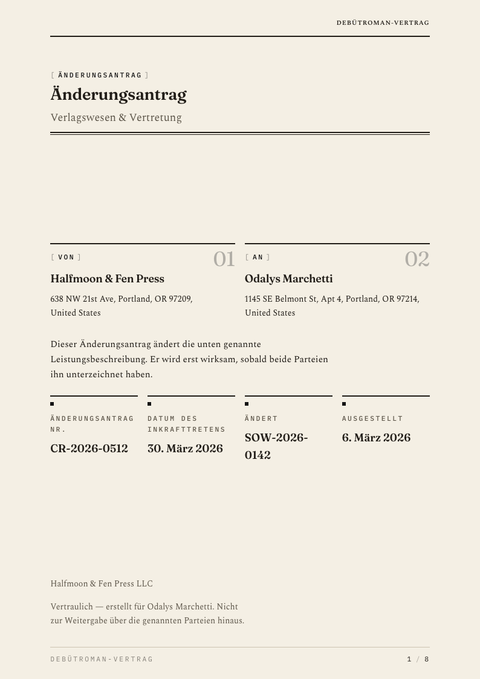A finished change request rendered in a typografisch look
