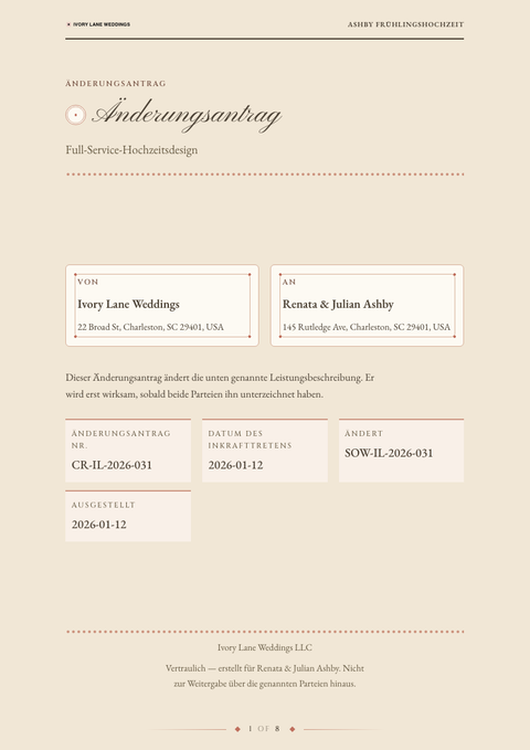 A finished change request rendered in a sonstiges look