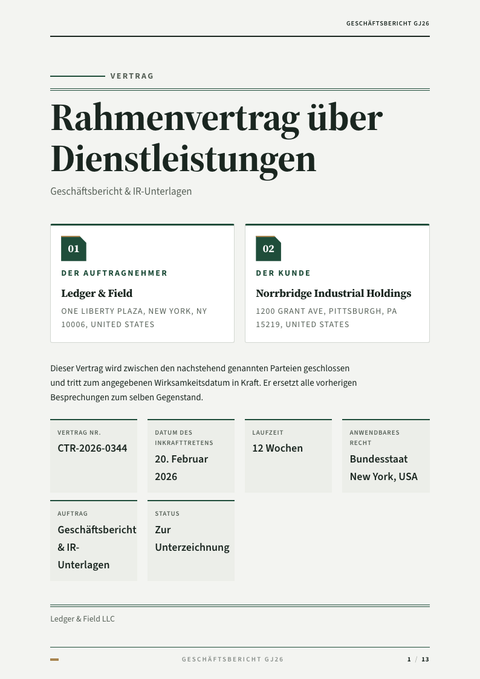 A finished contract rendered in a druck look