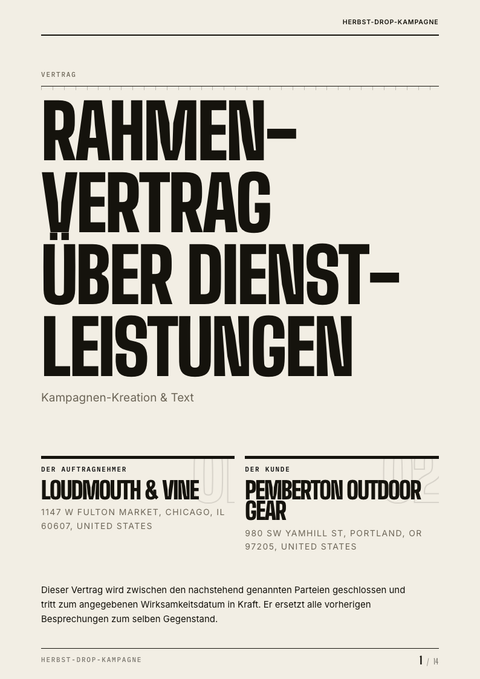 A finished contract rendered in a typografisch look