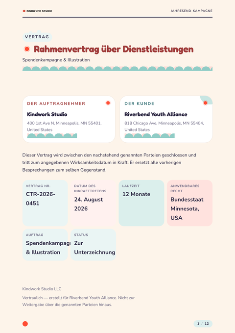 A finished contract rendered in a illustriert look