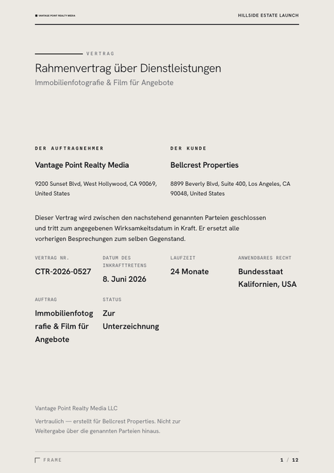 A finished contract rendered in a foto look