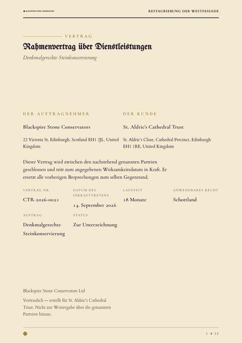 A finished contract rendered in a dunkel look