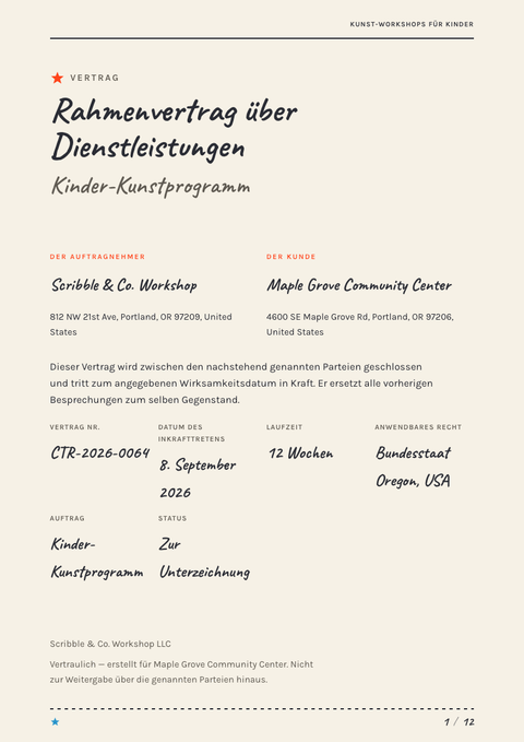 A finished contract rendered in a illustriert look