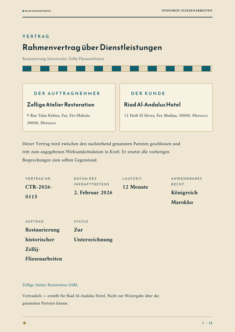 A finished contract rendered in a kulturell look