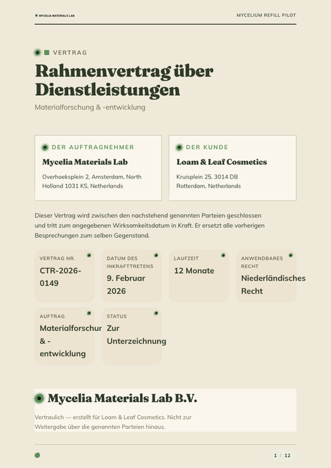 A finished contract rendered in a natur look