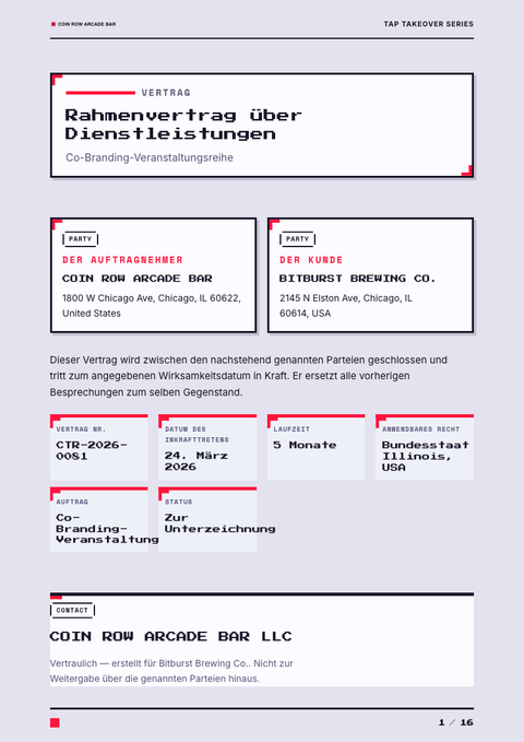 A finished contract rendered in a game & pop look