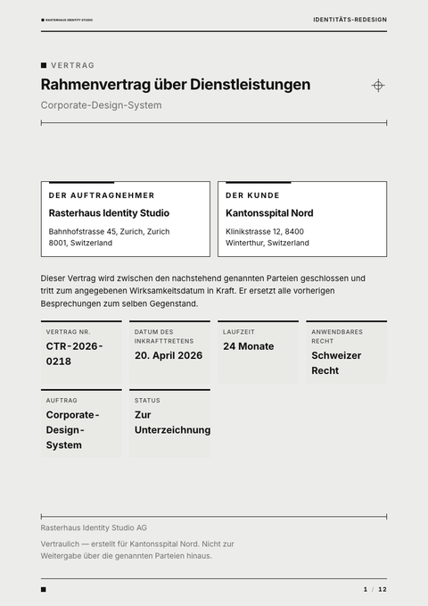 A finished contract rendered in a flach & minimal look