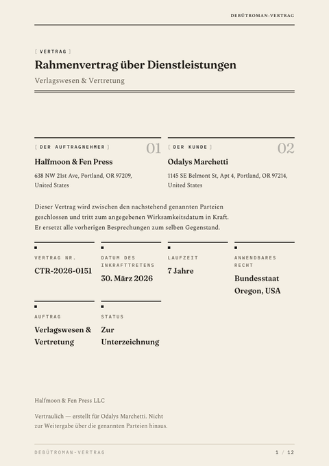 A finished contract rendered in a typografisch look