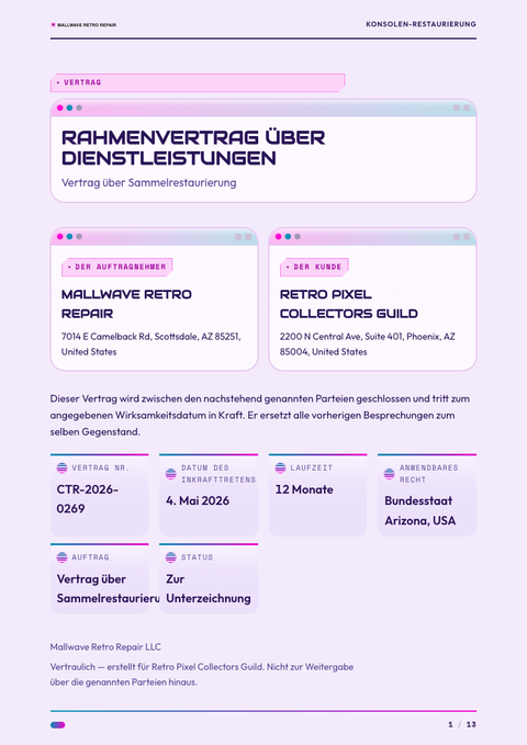 A finished contract rendered in a retro look