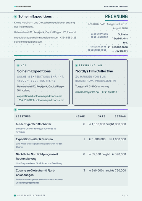A finished invoice rendered in a verlauf look