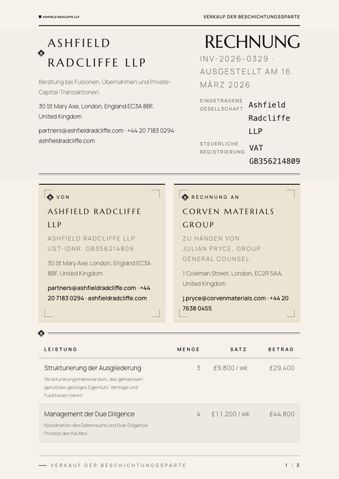 A finished invoice rendered in a luxus look