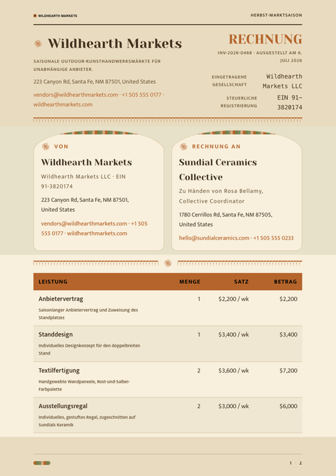 A finished invoice rendered in a lifestyle look