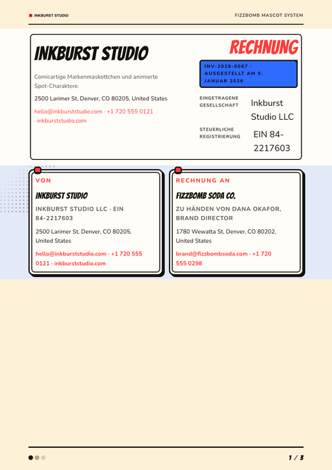 A finished invoice rendered in a illustriert look