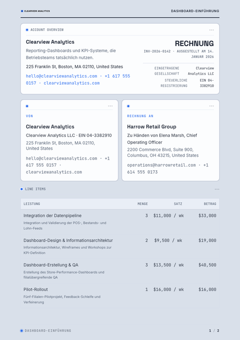 A finished invoice rendered in a technisch look