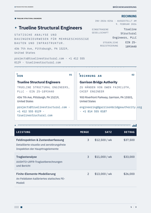 A finished invoice rendered in a technisch look