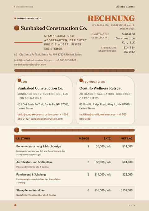 A finished invoice rendered in a natur look
