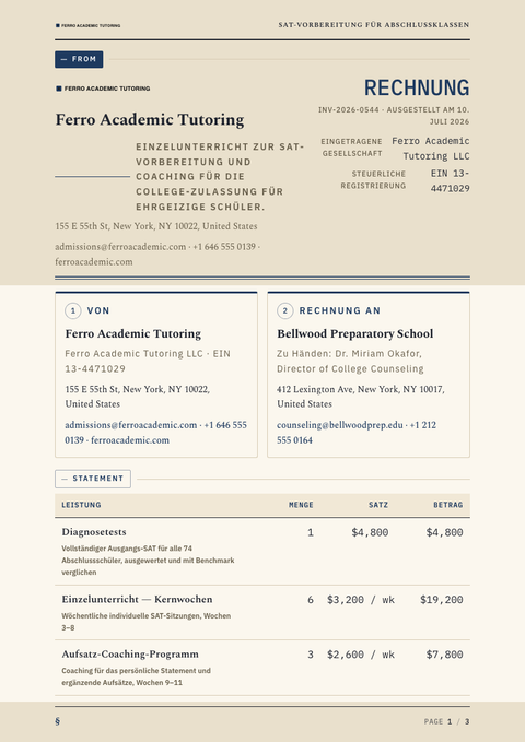 A finished invoice rendered in a sonstiges look