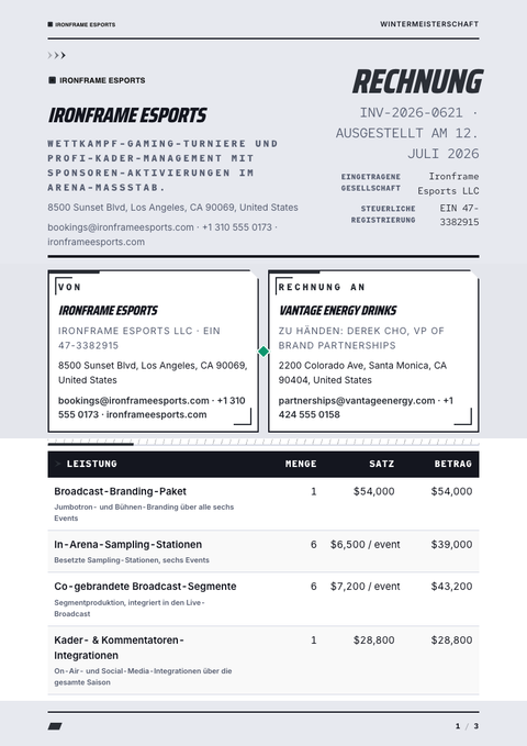 A finished invoice rendered in a game & pop look