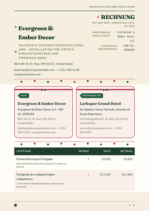 A finished invoice rendered in a sonstiges look