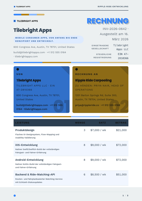 A finished invoice rendered in a flach & minimal look