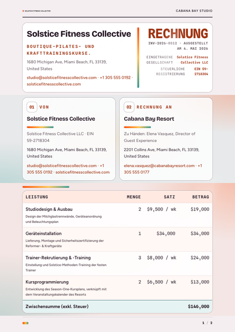 A finished invoice rendered in a verlauf look