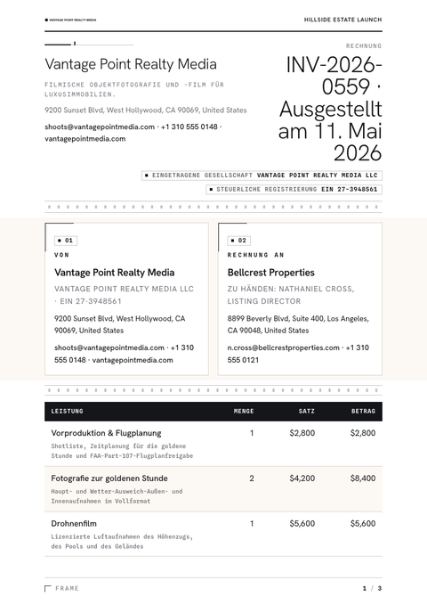 A finished invoice rendered in a foto look
