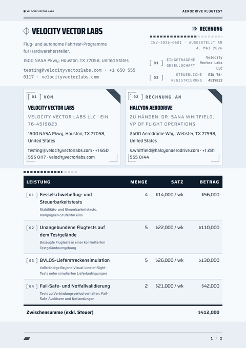 A finished invoice rendered in a futuristisch look