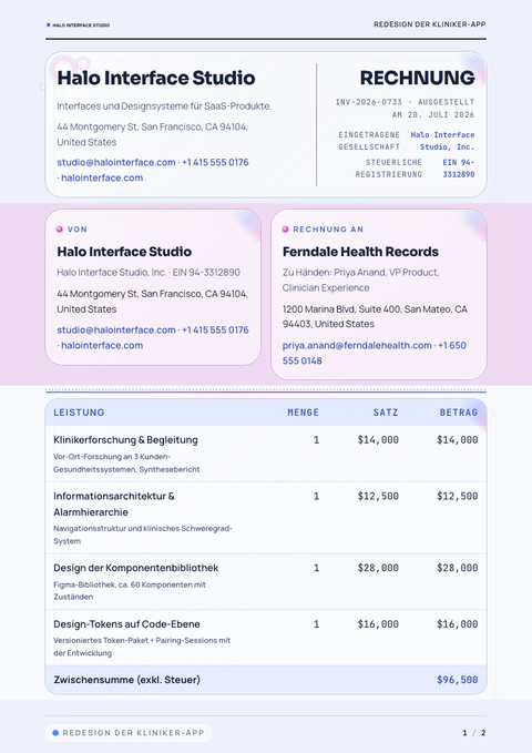 A finished invoice rendered in a morphismus look