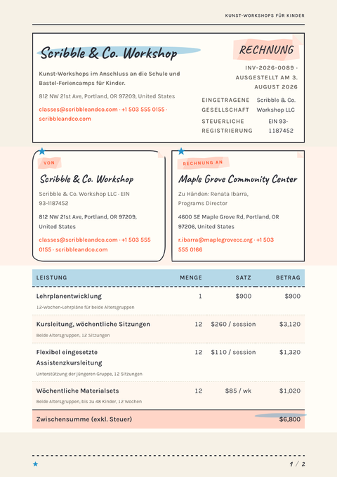 A finished invoice rendered in a illustriert look