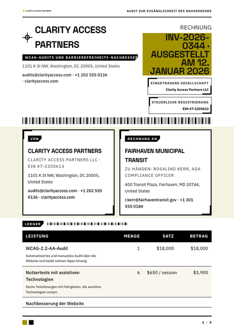 A finished invoice rendered in a farbe look