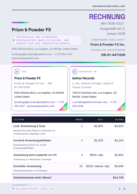 A finished invoice rendered in a futuristisch look