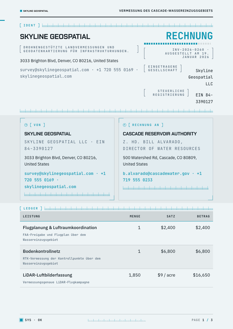 A finished invoice rendered in a futuristisch look
