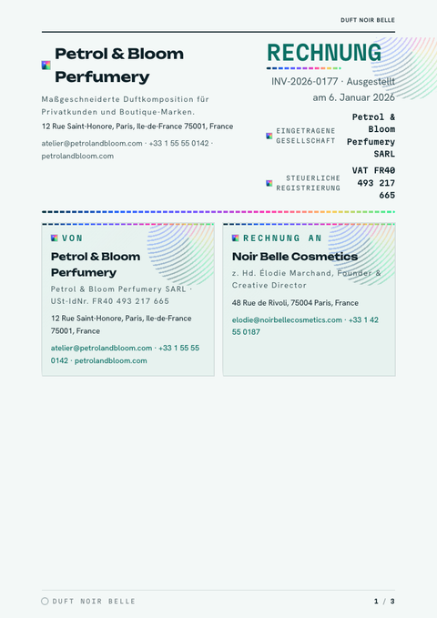 A finished invoice rendered in a verlauf look