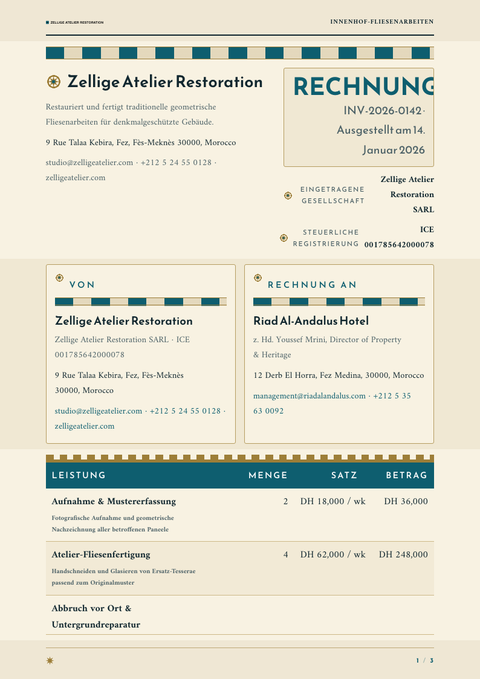 A finished invoice rendered in a kulturell look
