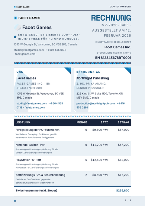 A finished invoice rendered in a 3d look