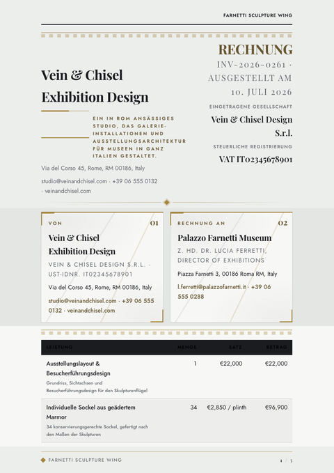 A finished invoice rendered in a luxus look