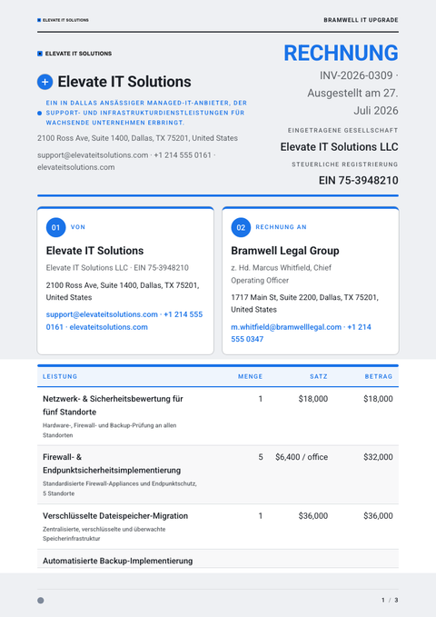 A finished invoice rendered in a flach & minimal look