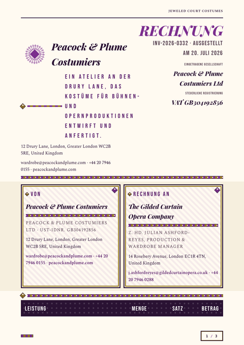 A finished invoice rendered in a brutalistisch look