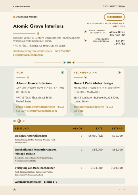 A finished invoice rendered in a retro look